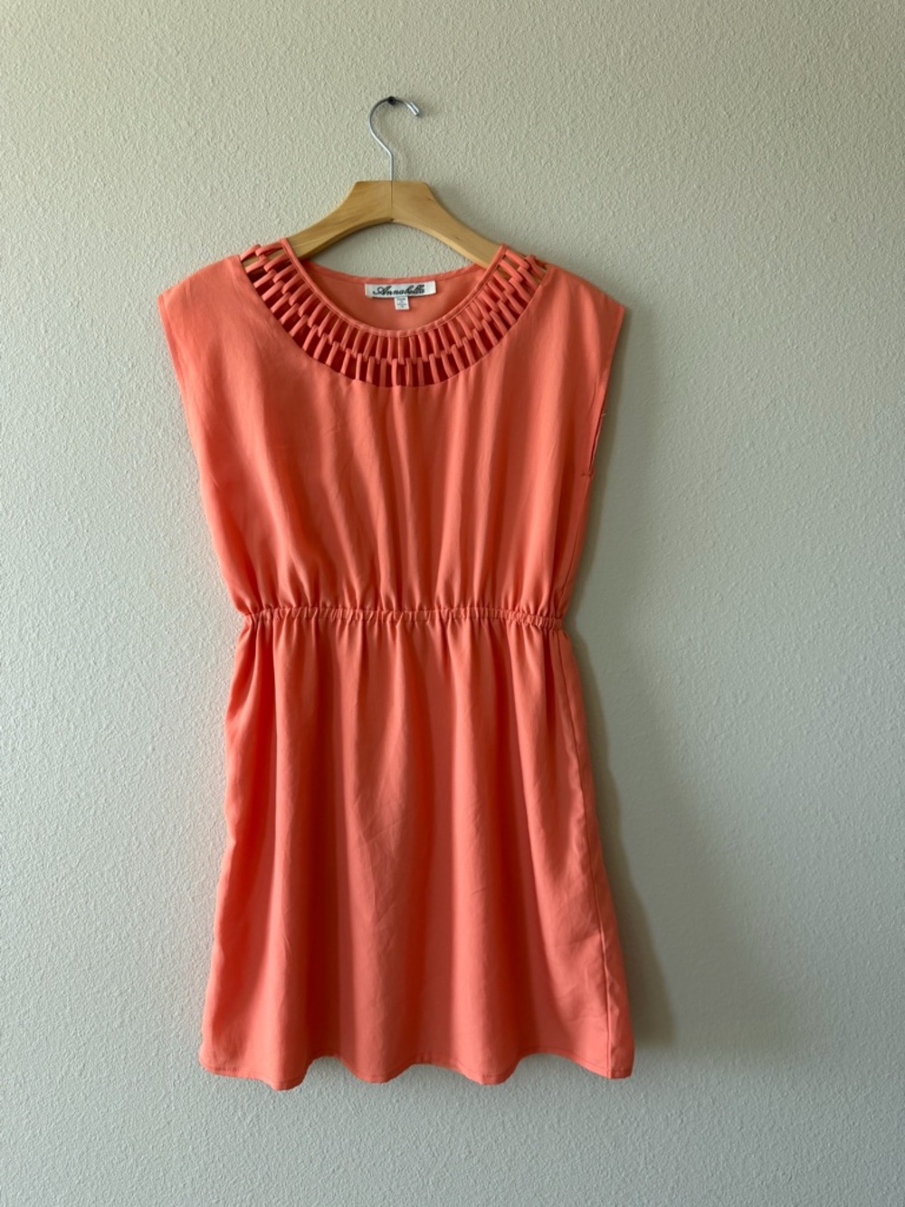 Annabella Coral Sleeveless Mini Dress with Woven Neckline